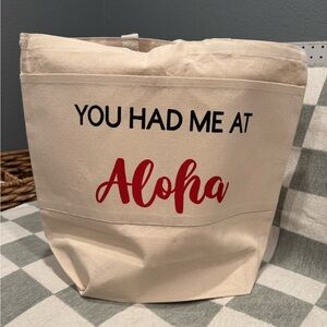 Aloha Canvas Tote Bag - Cream and Red